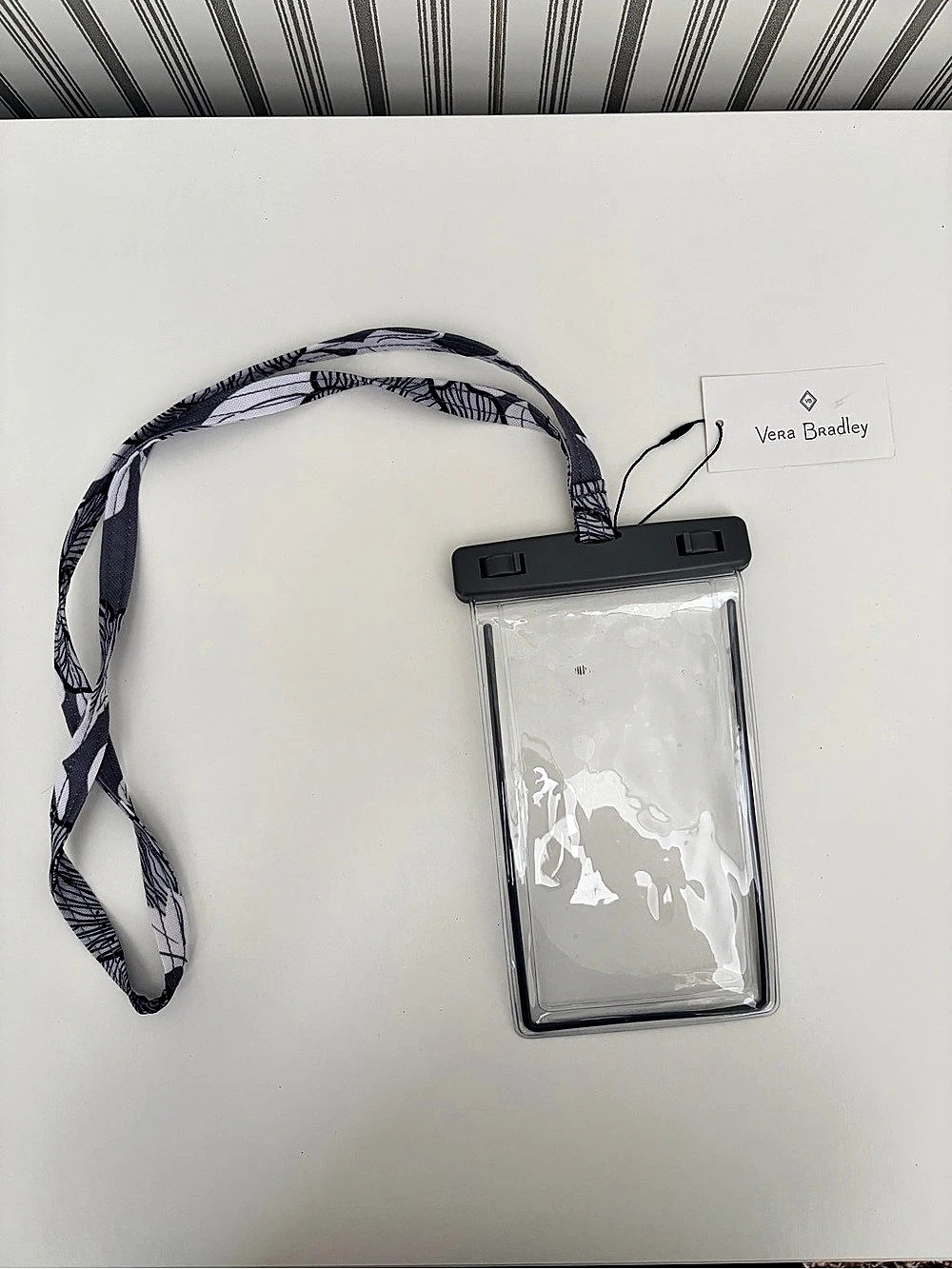 Vera Bradley Waterproof Phone Pouch with Lanyard, Clear & Black